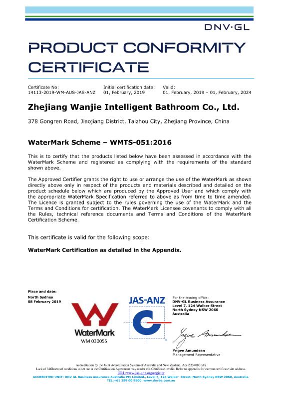 WaterMark - ZHEJIANG WANJIE INTELLIGENT BATHROOM CO., LTD.