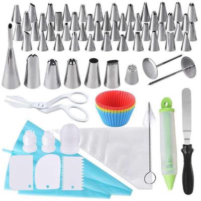 China 100 Pieces Sustainable Stainless Steel Cake Decorating Baking Tool Kit With Piping Bag for sale