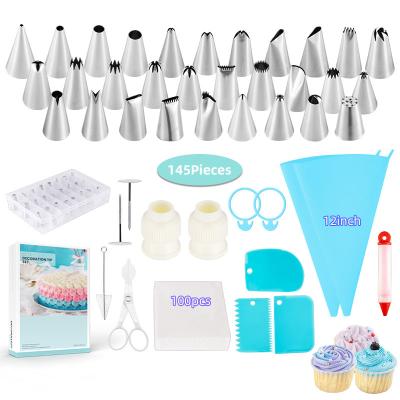 China Sustainable 145PCS Pastry Nozzles Cake Decorating Nozzle Set Supplies Baking Tool With Piping Bag Set for sale