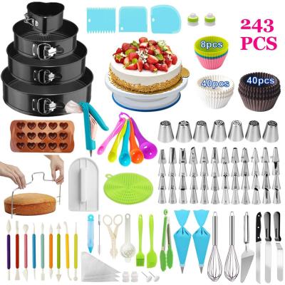 China Viable 243 PCS Cake Making Supplies Kit Baking Accessories Fondant Cake Filters Mold Cake Decorating Tool Kit for sale