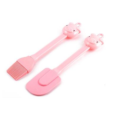 China Heat Resistant Pink Head Viable Non Stick Silicone Brush Hog Cream Spatula Cake Scraper For Baking for sale