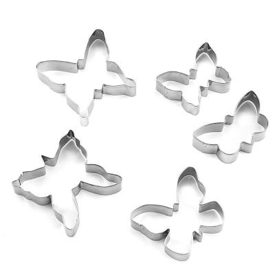 China Sustainable 5 Pcs Set Stainless Steel Chocolate Fruit Butterfly Mold Cookie Cutter for sale