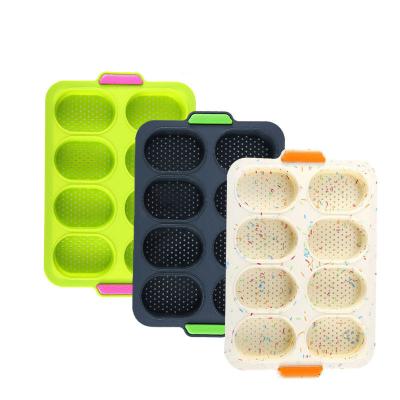 China Food Grade Silicone 8 Hole Cake Non-Stick Baguette Mold Viable Food Grade Hamburger Bakery DIY Baking Mold for sale