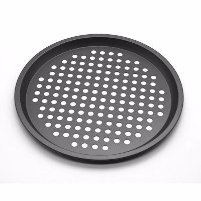 China Sustainable Round Shape Pizza Pans Carbon Steel Perforated Nonstick Tray With Holes for sale