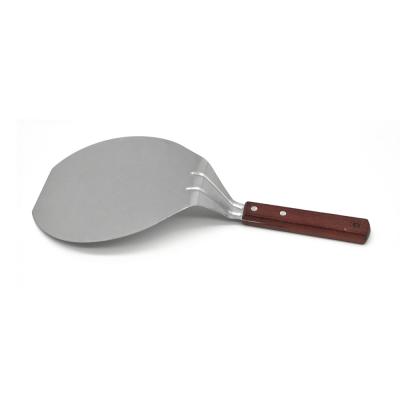 China Stocked Round Pizza Shovel Stainless Steel Tools Pizza Baking Skin With Wooden Handle for sale