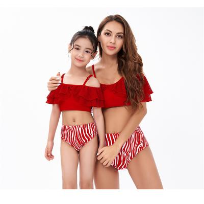 China ZY5723 QUICK DRY private label fashion ruffles boutique mom and daughter parent child family swimwear for sale