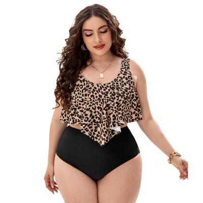 China ZY5729 Private Label Women's Two Piece Swimsuits Leopard Anti-UV High Waist Plus Size for sale