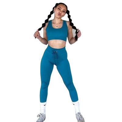 China A3232 Private Label Breathable Yoga Suit Set Women Solid Color Crop Tank And Gaiters Sets Best Yoga Wear for sale