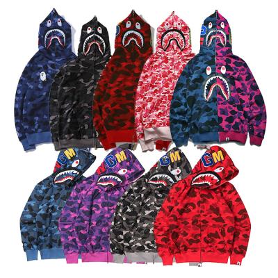 China Breathable Bape Shark Hoodie Hot Sale Unisex Full Zipper Up Funny Hoodies Cartoon Digital 3D Printed Shark Head for sale