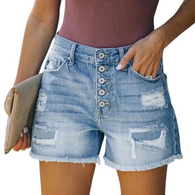 China 2022 New Arrival Breathable Brocken Hole Women Denim Summer Shorts Pack Zipper Fly Pockets Fringed Denim Shorts Raw Ripped Jeans For Women for sale