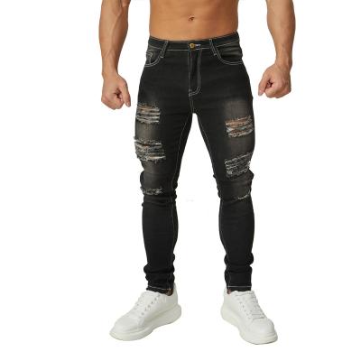 China Rts Breathable For Dropshipping Overall Denim Crinkle Thin Skinny Ripped Ripped Hip Hop Stretch Ripped Mens Jeans for sale