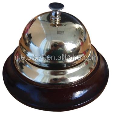 China Wholesale Diameter 12cm Iron Reception Bell Dinner Call Bell Office Bell With Wooden Base for sale