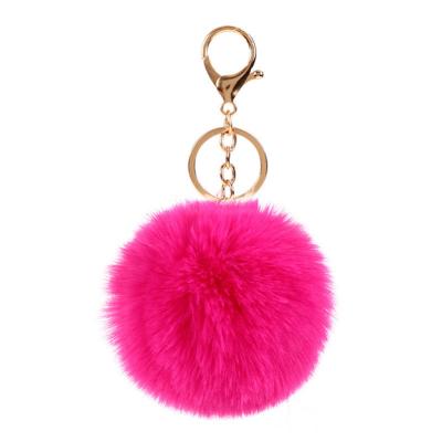 China Pom Pom Keyring Fuzzy Pink Fur Hairy Puffball Key Chain Furball Key Chains / Puff Ball Decoration Pom Pom Keyring for sale