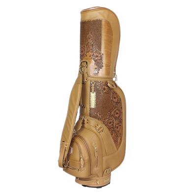 China Cowhide Propeller Golf Leather Caddy Bag Waterproof Real Leather Golf Cart Bag for sale