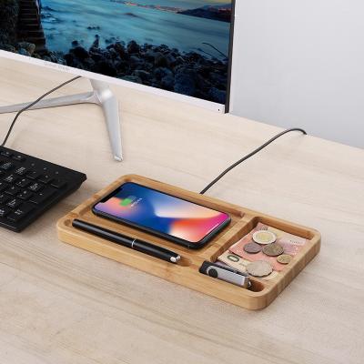 China 2021 New Arrivals Mobile Phone Charger and Stand Wooden Pen Holder Wireless Charger Bamboo Wireless Charger for sale