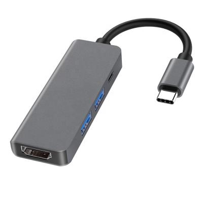 China Portable 4 in 1 USB 3.0 * 2 + 4K Type C Laptop Docking Station USB Hub 4 HDTV + PD Port for sale