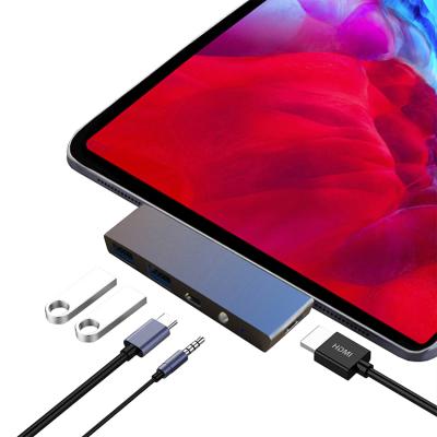 China Portable Multiport USB C Extension to 3.5mm Audio Adapter 5 in 1 USB Hub for iPad pro 2018/2019/2020/2021 for sale