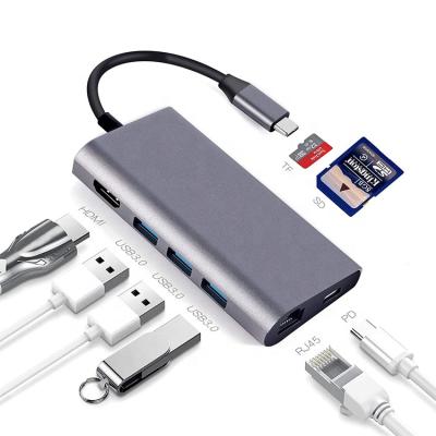 China Docking Station Computer Adapter PD Charger 8 in1 USB C RJ45 Hub with HD-MI+USB3.0*3+RJ45+PD Port for sale