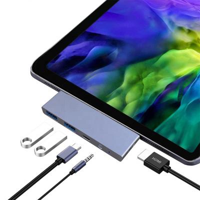 China Portable Multiple 5port 5 in 1 Type C USB C to 3.5mm Adapter 5in1 USB Hub for iPad Pro 2018/2019/2020/2021 for sale