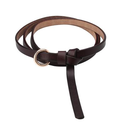 China Hotsale Colors Buckle Ladies Thin Leather Casual Women Multi Round Leather Belt Pure Leather Dress Belt for sale