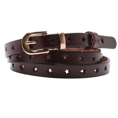 China Hot Selling Designer Genuine Leather Fashion Women Belt Cavity Star Cowhide Leather Belt for sale