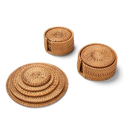 China Natural Sustainable Bowl Pad Coasters Rattan Area Rug Household Handmade Bilink Place Mats, Round Woven Place Mat for sale