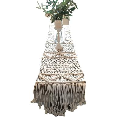 China Bohemian Bilink Customized Table Runner White Striped Handmade Cotton Macrame Table Runner Waist Style Cotton Macrame Table Runner for sale