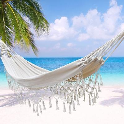 China Interior Decorations Bilink Modern Outdoor White Bohemian Camping Hammock Fringed Macrame Hammock Swing Luxury Double Bed for sale