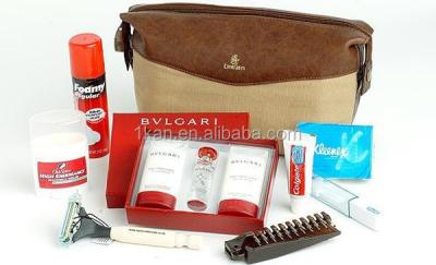 China Business Gift Real Leather First Class Airline Travel Kits Amenities Kits Cosmetic Kits Bags for sale