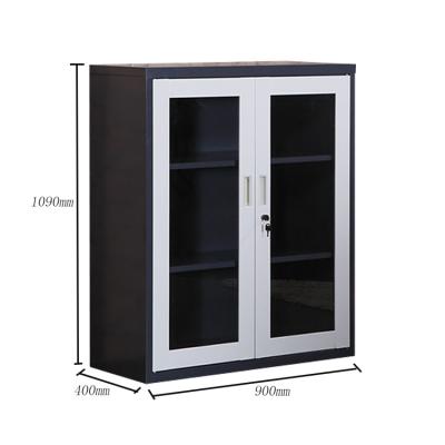 China (Size)Adjustable Modern Furniture Knock Down Mini Office Filing Storage Display Cabinet Steel Glass Double Doors for sale