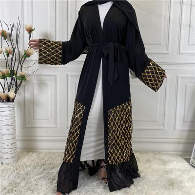 China Breathable Middle Eastern Muslim Long sleeved Sequin Embroidered Robe Women Arabic Cardigan Gown Large Size Islamic Long Cardigan Dress for sale