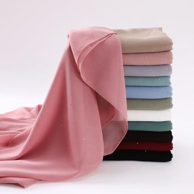 China Multifunction Women New Pearl Chiffon Diamond Long Shawl Scarf Middle East Muslim Headscarf Ethnic Gauze Scarf Hijab for sale