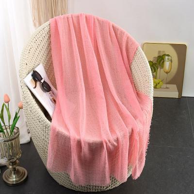 China Daily Wear Wholesale Solid Color Cotton Linen Bubble Scarf Muslim Women Large Shawl Beach Sun Protection Scarf Hijab for sale