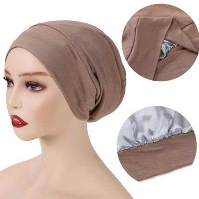 China Daily Life Wear Wholesale Muslim Underscarf Women Undercaps Cotton Jersey Satin Lined Silk Inner Hijab Caps for sale