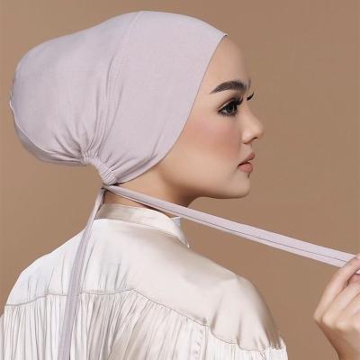 China Daily Life Wear New Modal Elastic Tie Up Bottom Hat Adjustable Tie Rope Cover Head Solid Color Scarf Muslim Hijab Caps for sale