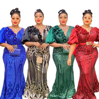 China Muslim Women Daily Clothing African Women's Oversized High Waisted Dress Mature Lady Sequined Party Evening Long Dresses for sale