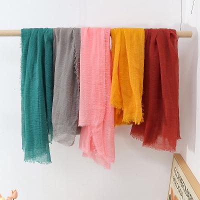 China Multifunction Wholesale Custom Cotton Linen Solid Muslim Headband Summer Beach Scarf Sun Protection Women Scarf Shawl for sale