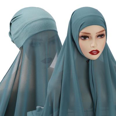 China Muti-function Wholesale Custom Logo Ready To Wear Instant Hijab With Underscarf Muslim Chiffon Hijabs Undercap Instant Hijab for sale