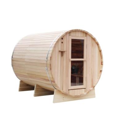 China Computer Control Panel 2021 Popular 4-6 Person 1800*2400 MM Outdoor Sauna Room With Porch Traditional Solid Wood Canadian Pine/Hemlock/Red Barrel Sauna for sale