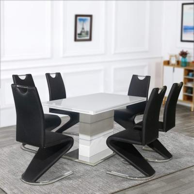 China Foldable Customization color and size dining chair sets white high gloss super white tempered glass 6 chairs 1 table dining table sets for sale