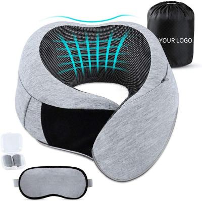 China Anti-Apnea 3 In 1 U Shaped Head Rest Massage Customized Memory Foam Travel Pillow Cooling Foldable for sale