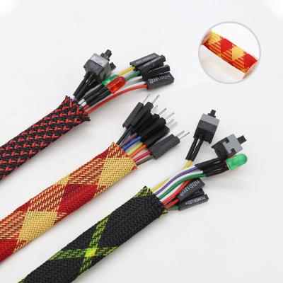 China High Density Expandable PET Ethylene Terephthalate Braided Sleeving 30-100mm Cable Insulated Colorful Protective Sleeving for sale