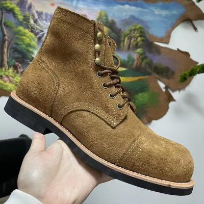 China Spring and Autumn Men Customized Yellow Suede Martin Boots Goodyear Online Retro Leather Leisure Leather Shoes. for sale