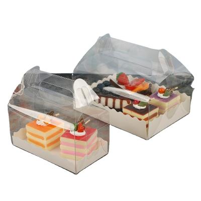 China Wholesale Custom Recyclable White Wedding Log Carrier Diy Transparent Pet Mini Clear Cake Boxes With Handles for sale