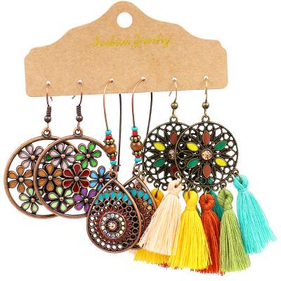 China Vintage Earrings Set 2021 New 3 Pair Fashion Vintage Seed Pearl Tassel Dangle Bohemian Earrings For Women for sale