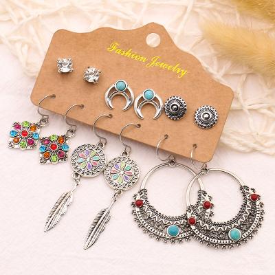 China 2021 Wholesale Vintage India Latest Mixed Style Jewelry Women Drop Stud Vintage Earings Bohemian Set for sale