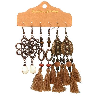 China Wholesale Vintage Custom Dangle Fashion Colorful Charm Brown Tassel Bohemian Earrings For Women Jewelry for sale