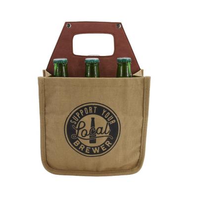 China Sustainable Customized Portable 6 Sleeves Canvas Beer Bottle Cooler Storage Insulate Ice Bags For Red Wine for sale