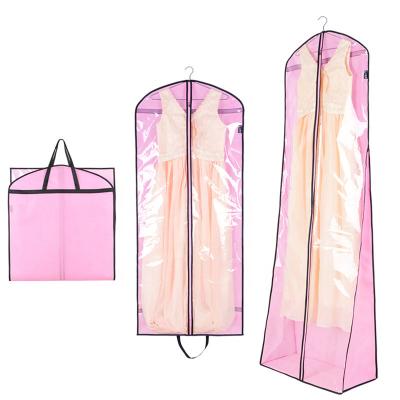 China Recyclable Custom Non Woven Foldable Printing Wedding Dress Dust Cover Garment Storage Bags With Handle for sale