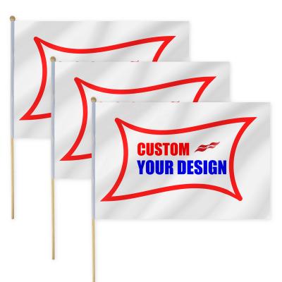 China Free Design 100% Polyester Custom Printed Hand Held Stick Flags Polyester Advertising Events Use Custom Stick Flags for sale